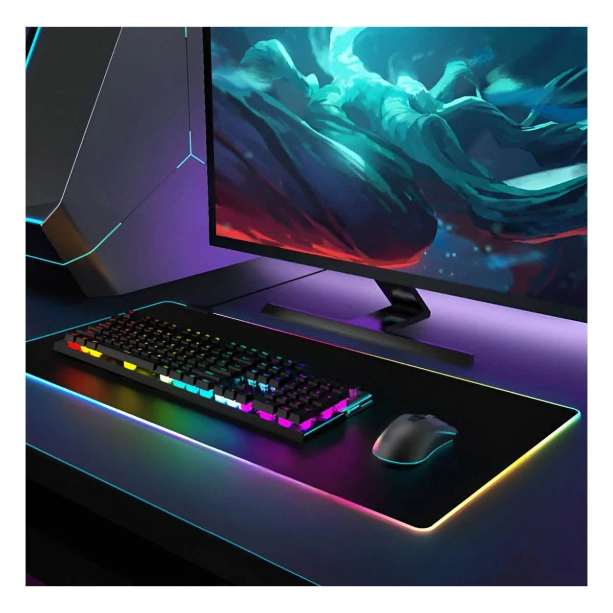 PACK2 TAPETE GAMER RGB CON LUCES LED ESTILO PROFESIONAL Y POTENTE Y+REGALO STICKER - 3
