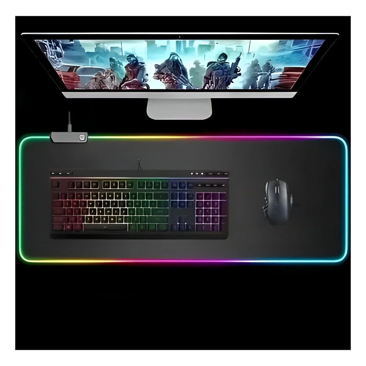 PACK2 TAPETE GAMER RGB CON LUCES LED ESTILO PROFESIONAL Y POTENTE Y+REGALO STICKER - 5
