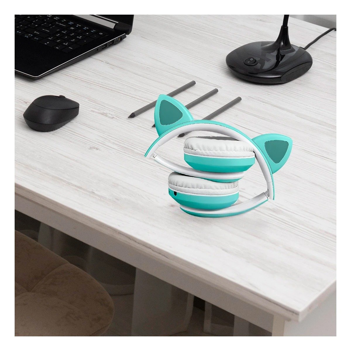 PACK4 AUDIFONOS DEPORTIVOS TIPO GATO CON LUCES CON HUELLITAS PARA RELAJACION VERDE - 3