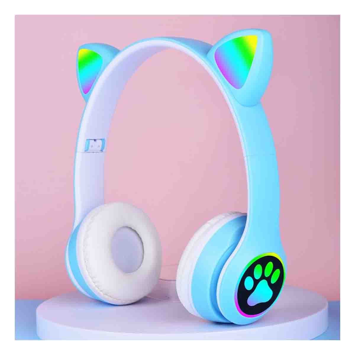PACK4 AUDIFONOS DEPORTIVOS TIPO GATO CON LUCES CON HUELLITAS PARA RELAJACION VERDE - 5