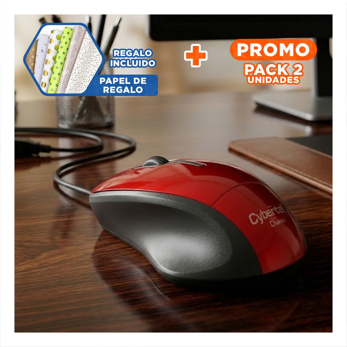PACK2 DISPOSITIVO ROJO GAMER CON SENSOR PRECISO Y MOVIMIENTO FLUIDO Y+PAPEL REGALO - 1