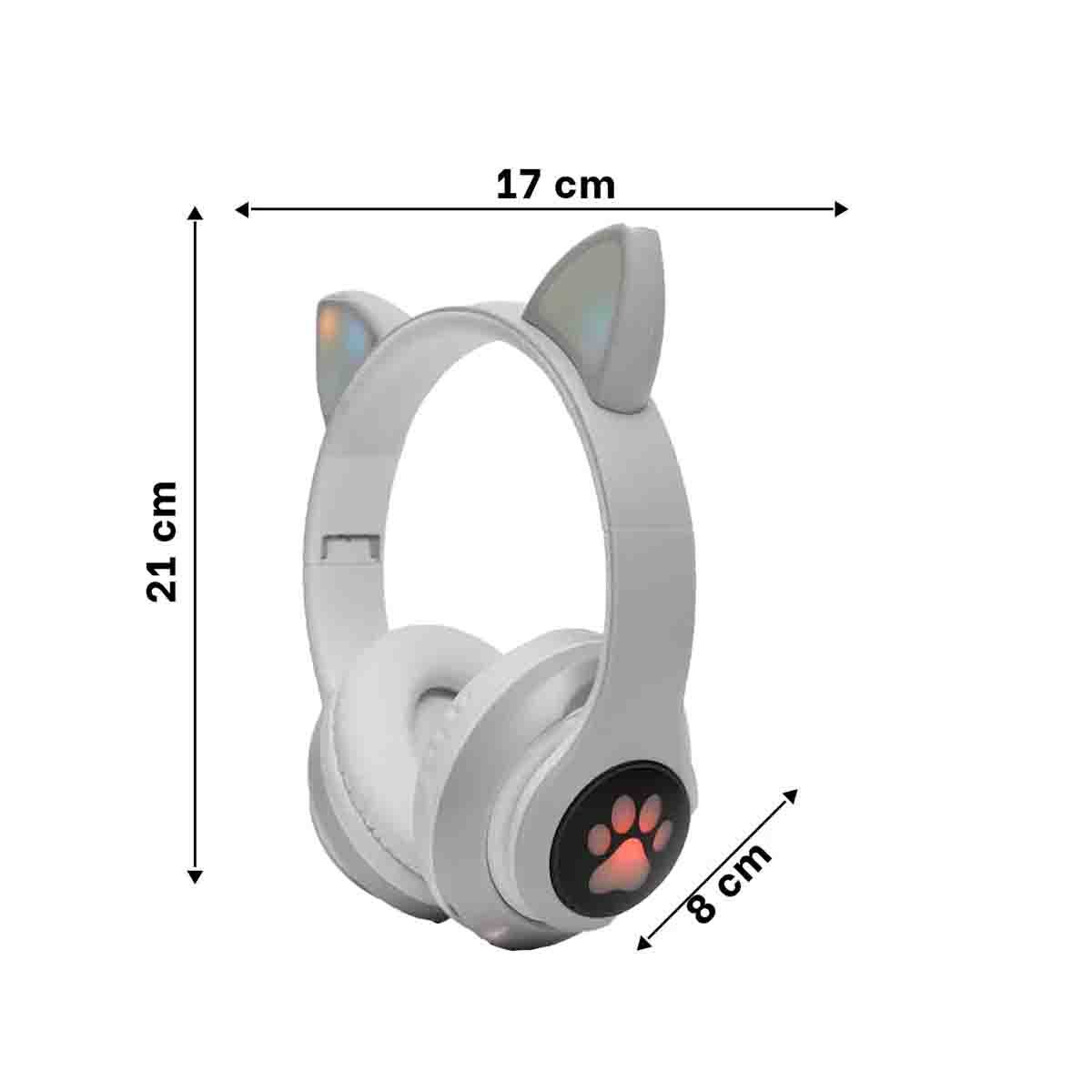 PACK2 AURICULAR BLUETOOTH TIPO GATO CON LUCES CON HUELLITAS PARA ACTIVIDAD COLOR PLOMO - 4