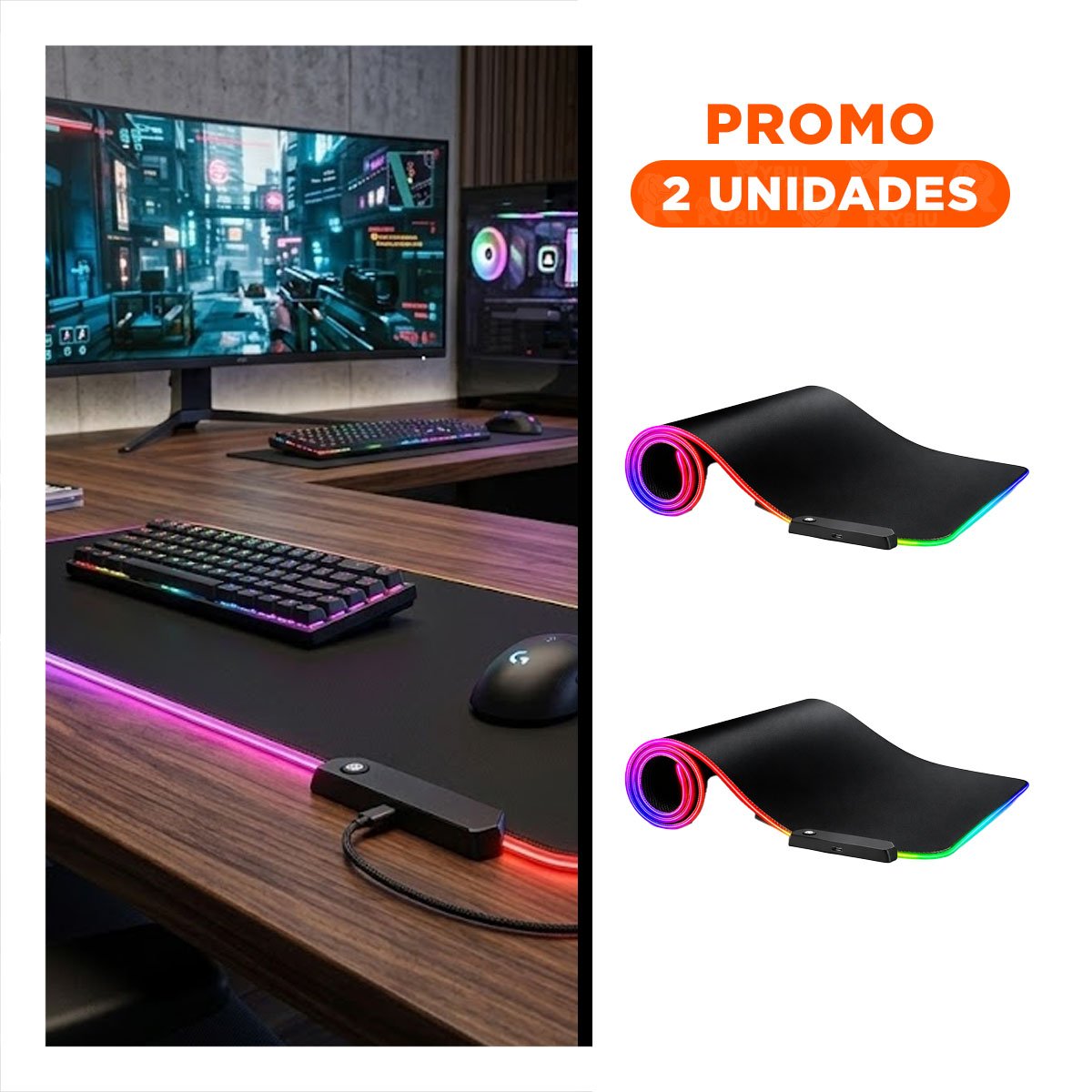 PACK2 MOUSE PAD GAMER RGB CON LUCES LED DISENO AMPLIO Y RESISTENTE - 1