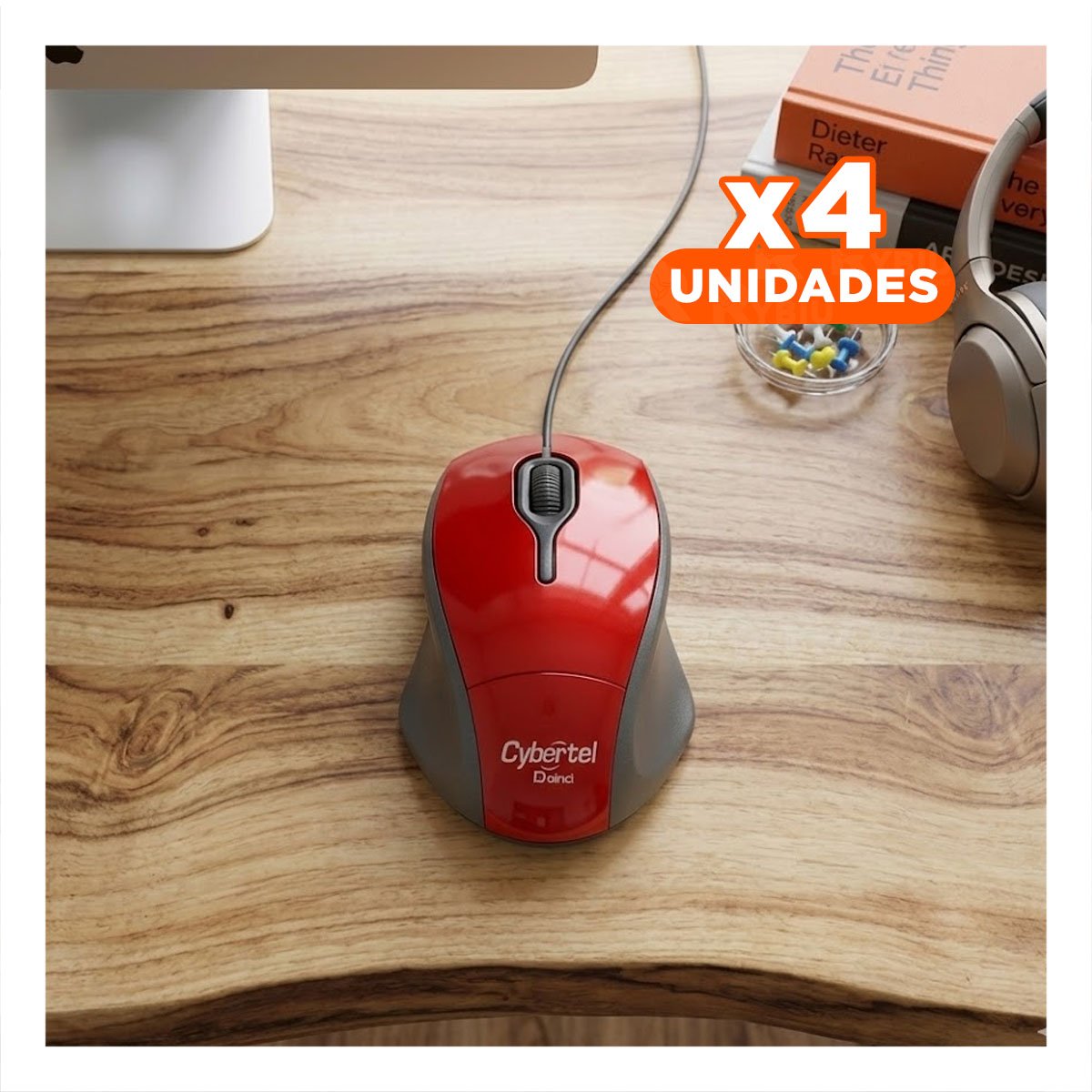 PACK4 MOUSE GAMER ROJO CON BOTONES PERSONALIZABLES Y MOVIMIENTO SUAVE - 1