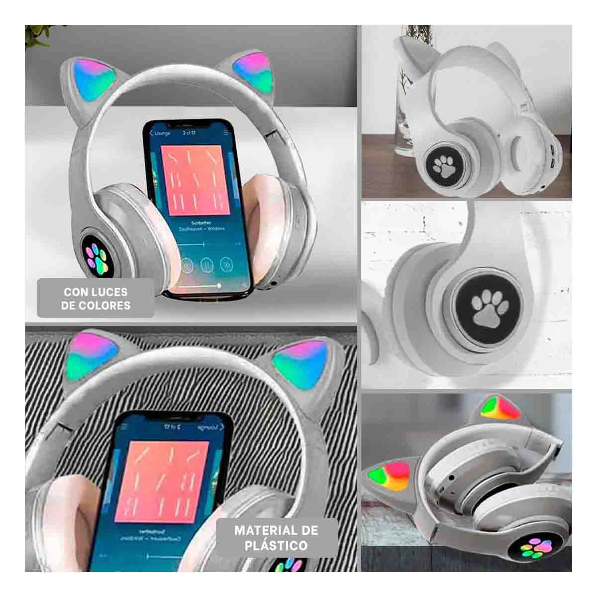 AUDIFONOS STEREO TIPO GATO CON LUCES CON HUELLITAS PARA EJERCICIOS PLOMO Y+POST IT - 5