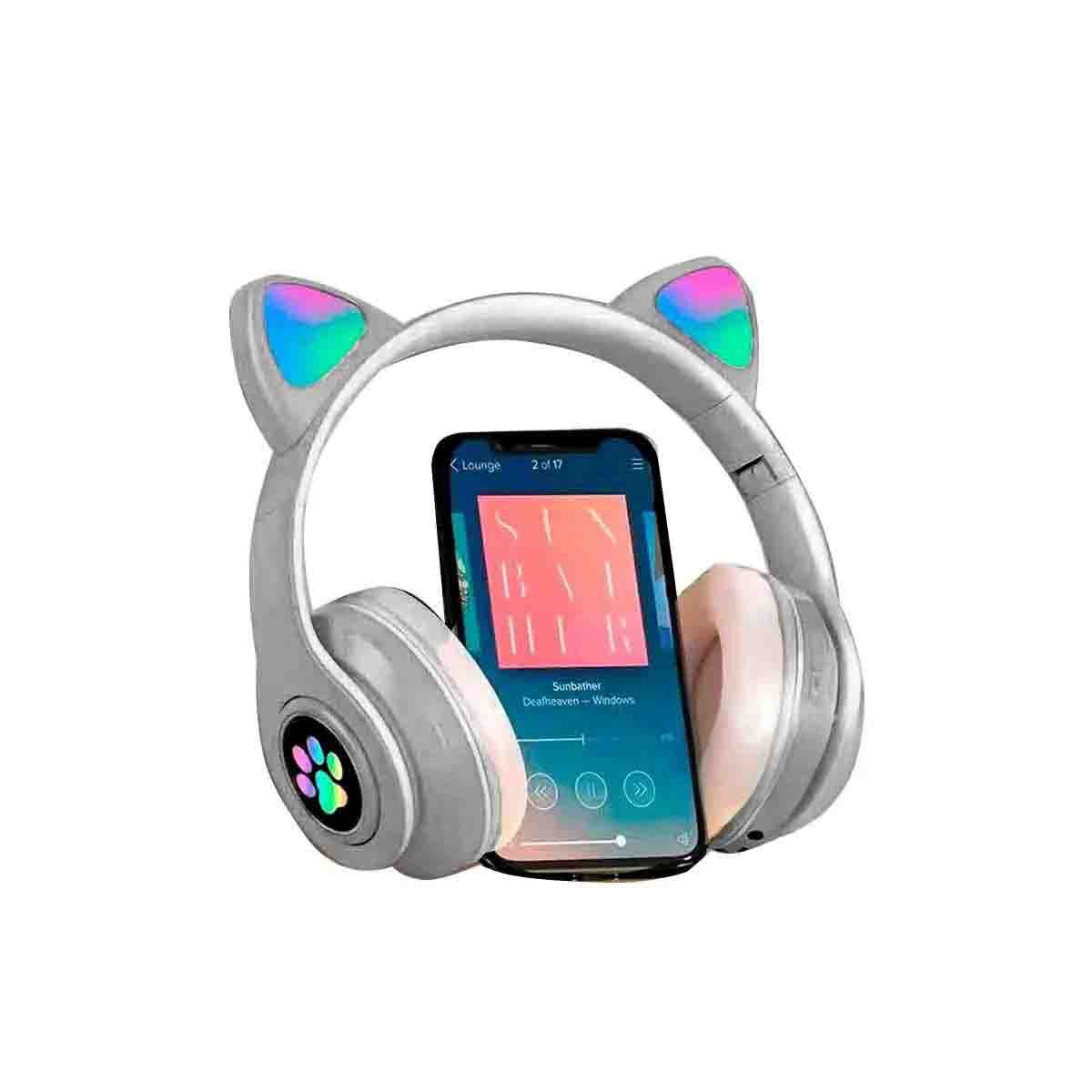 PACK6 HEADSET BLUETOOTH TIPO GATO CON LUCES CON HUELLITAS PARA LLAMADAS PLOMO Y+REGALO STICKER - 2
