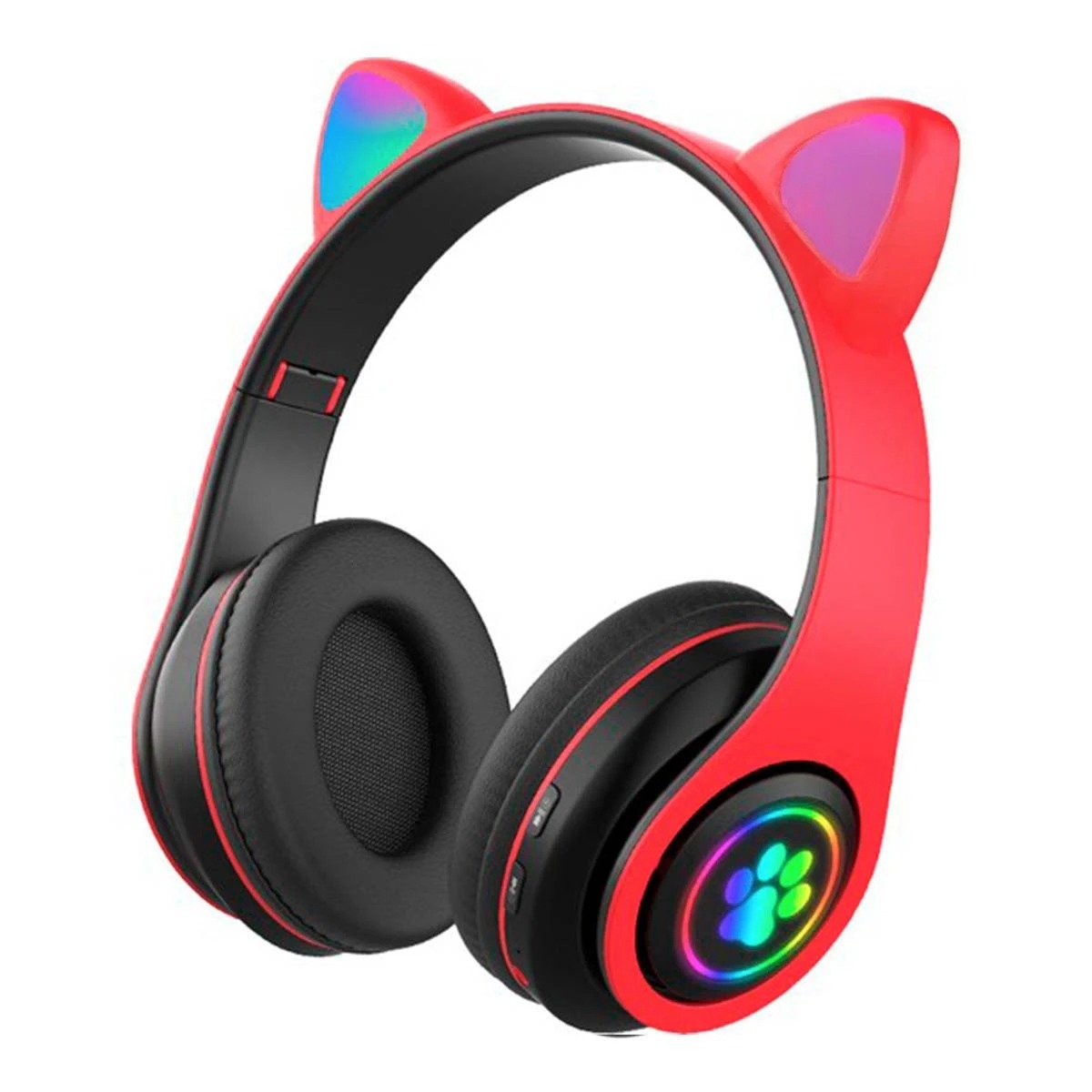 PACK4 AURICULAR STEREO TIPO GATO CON LUCES CON HUELLITAS PARA AUDIO COLOR ROJO Y+PAPEL REGALO - 3