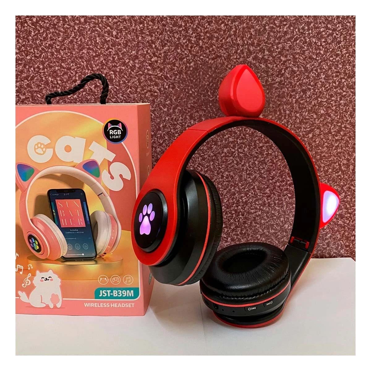 PACK4 AURICULAR STEREO TIPO GATO CON LUCES CON HUELLITAS PARA AUDIO COLOR ROJO Y+PAPEL REGALO - 5