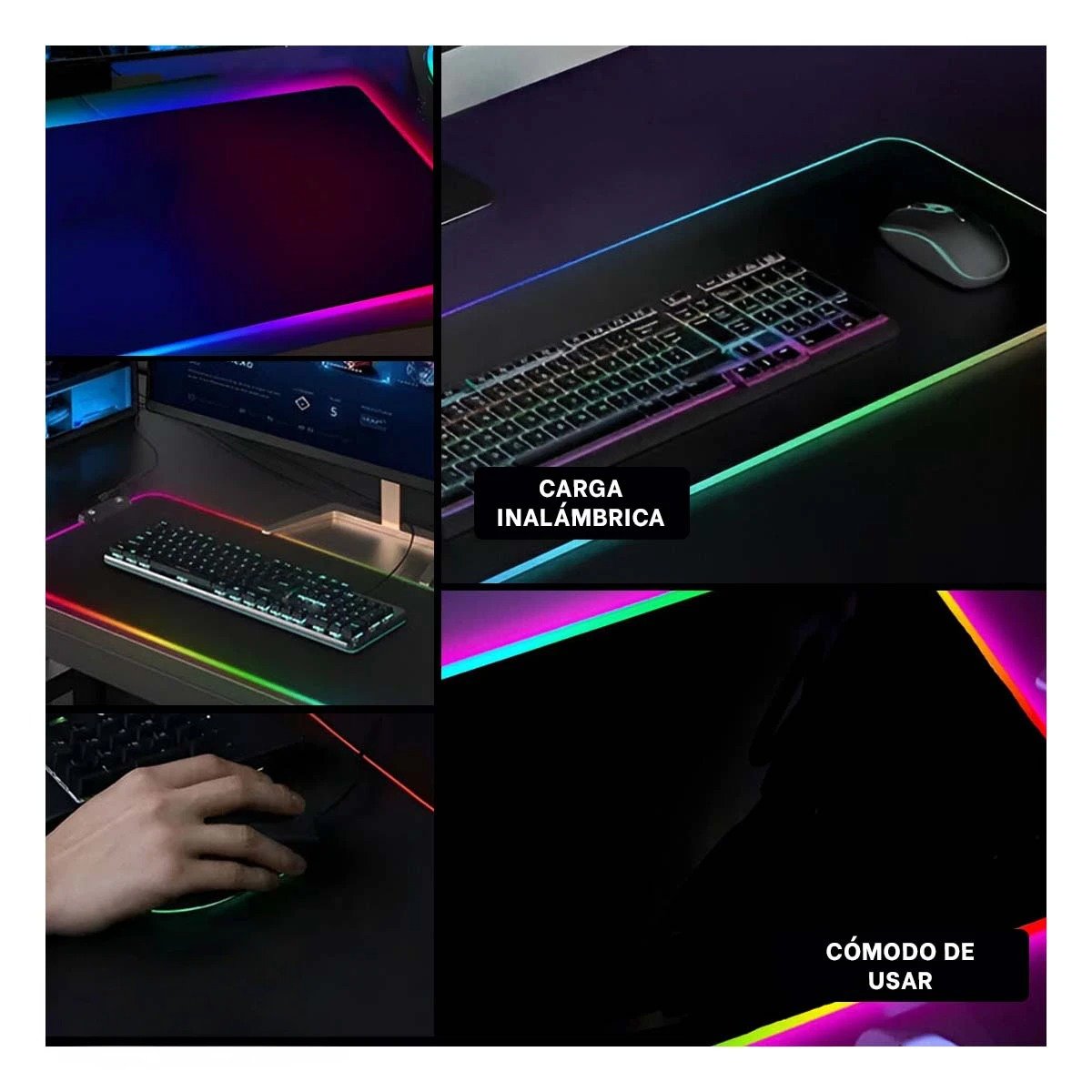 PACK4 MOUSE PAD GAMER RGB CON LUCES LED TECNOLOGIA PORTATIL Y MODERNA Y+REGALO STICKER - 2