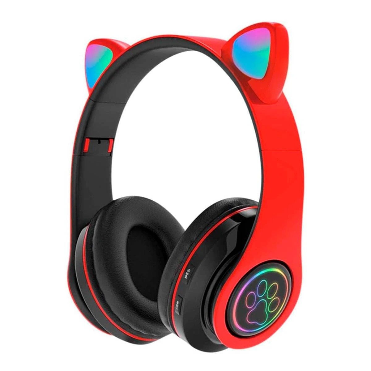 PACK2 CASCOS WIRELESS TIPO GATO CON LUCES CON HUELLITAS PARA JUEGOS COLOR ROJO Y+REGALO STICKER - 2