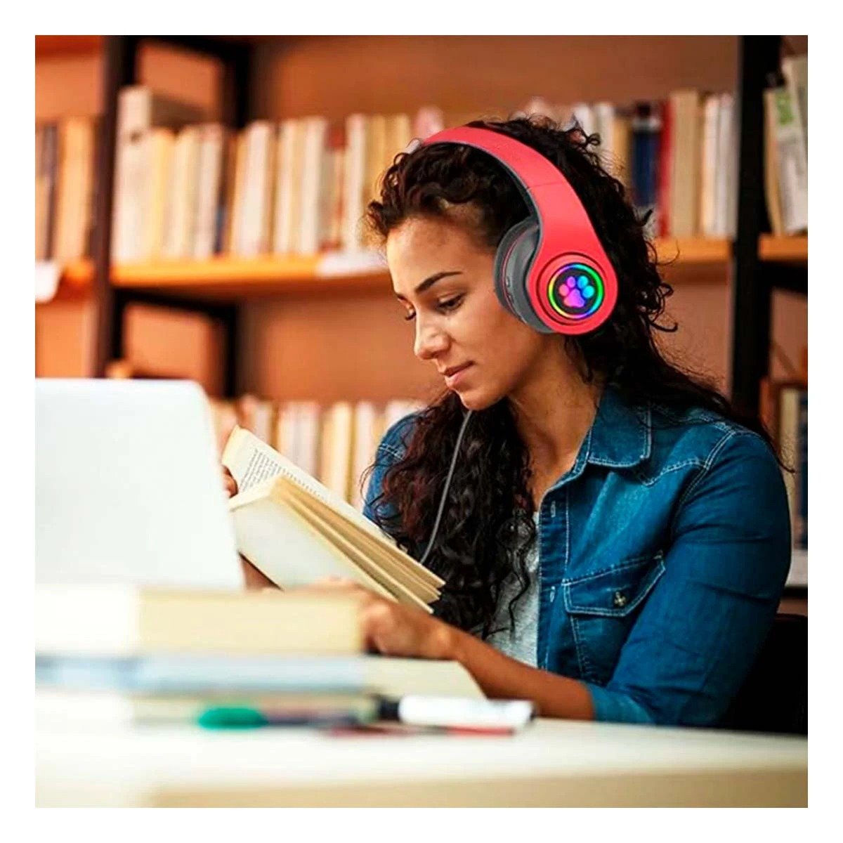 PACK2 CASCOS WIRELESS TIPO GATO CON LUCES CON HUELLITAS PARA JUEGOS COLOR ROJO Y+REGALO STICKER - 5