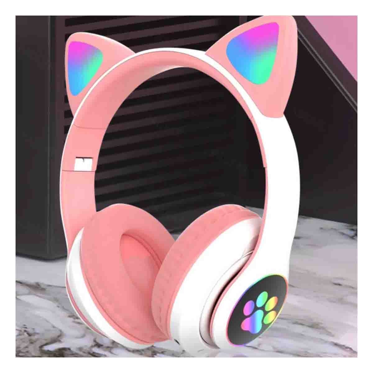 PACK4 AURICULAR STEREO TIPO GATO CON LUCES CON HUELLITAS PARA AUDIO COLOR ROSADO Y+PAPEL REGALO - 2