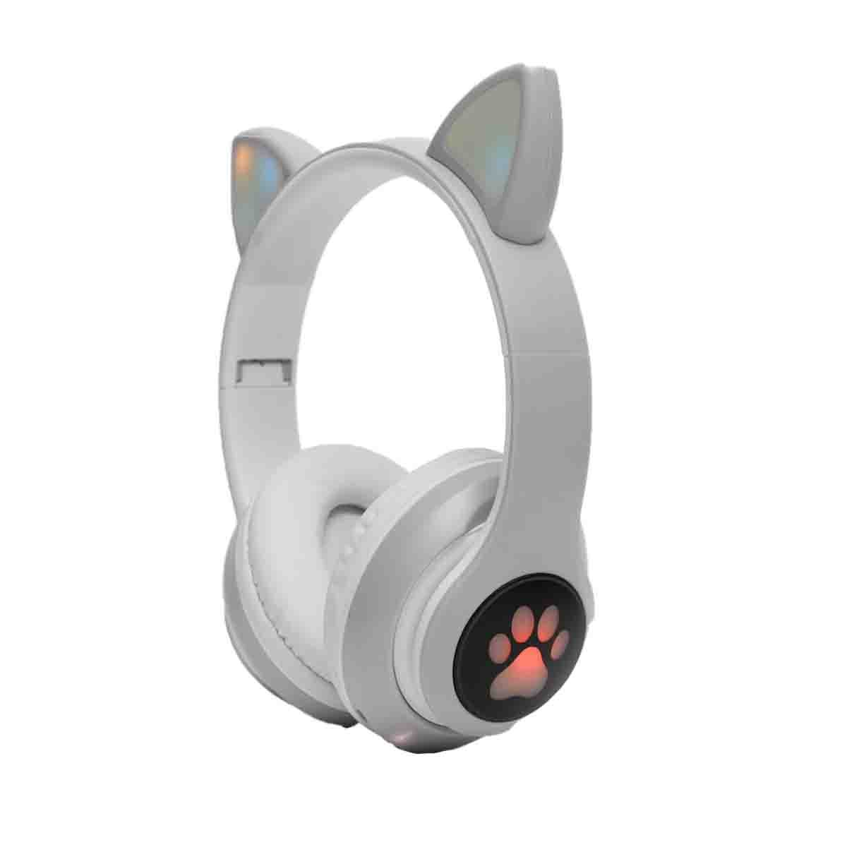 PACK4 AURICULAR STEREO TIPO GATO CON LUCES CON HUELLITAS PARA AUDIO COLOR PLOMO Y+PAPEL REGALO - 3