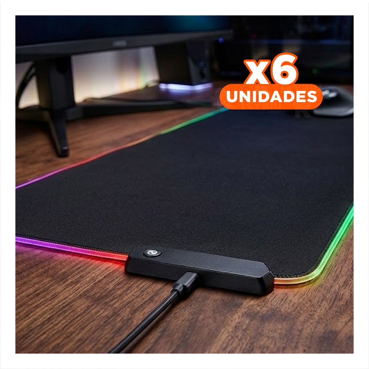 PACK6 BASE GAMER RGB CON LUCES LED ESTILO MODERNO PARA ESCRITORIO Y+REGALO STICKER - 1