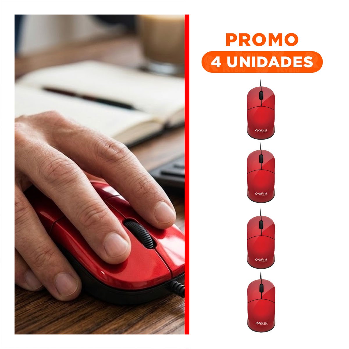 PACK4 RATÓN ROJO PORTATIL CON BOTONES PROGRAMABLES Y DISEÑO MODERNO Y+REGALO STICKER - 1