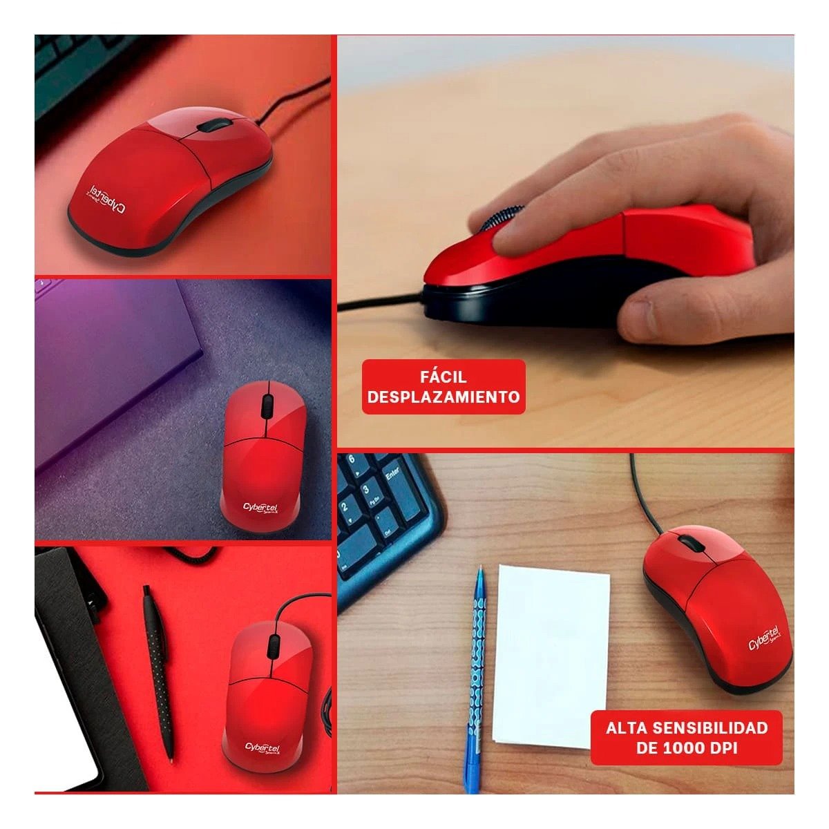 PACK4 RATÓN ROJO PORTATIL CON BOTONES PROGRAMABLES Y DISEÑO MODERNO Y+REGALO STICKER - 2