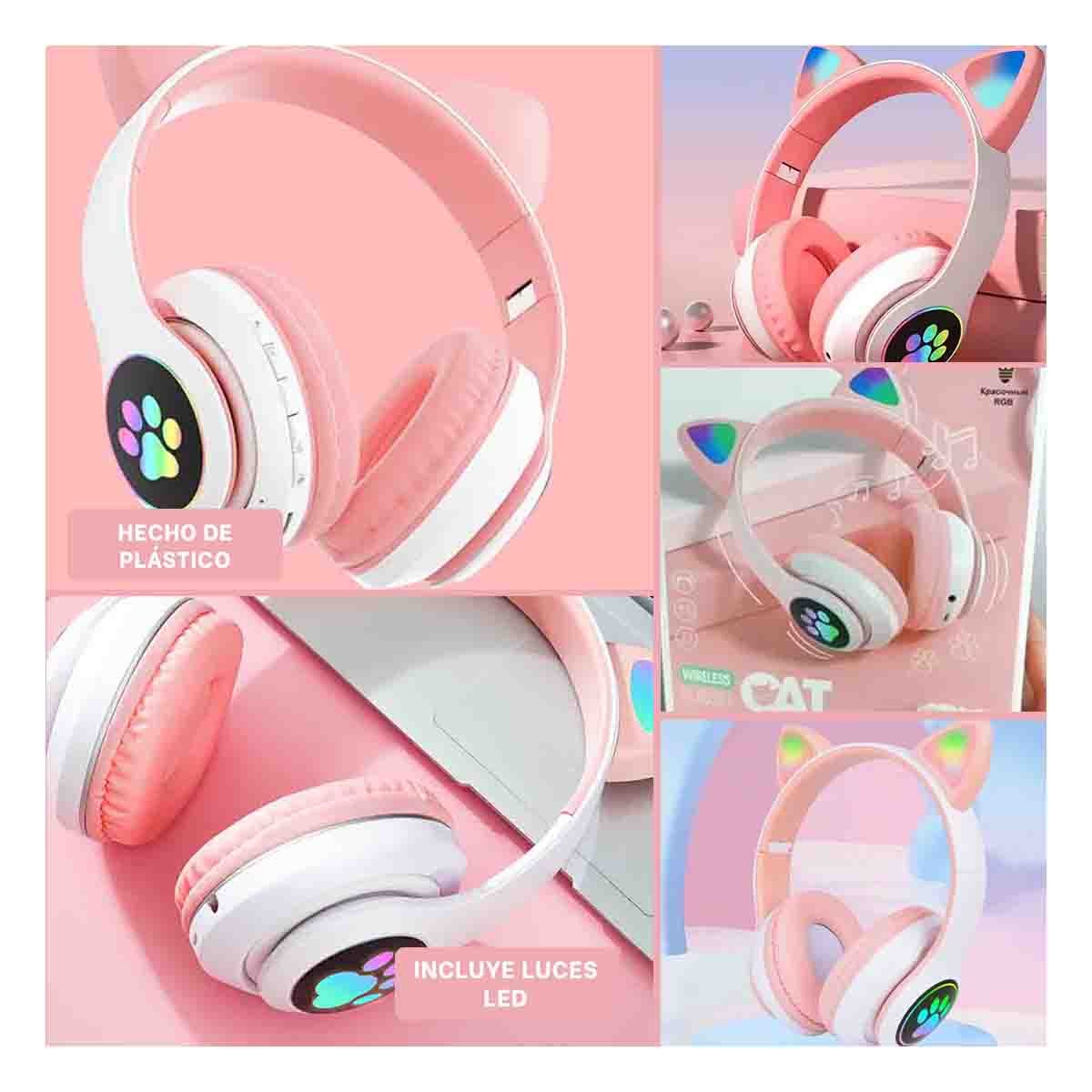 PACK4 HEADSET WIRELESS TIPO GATO CON LUCES CON HUELLITAS PARA ENTRENAR ROSADO Y+REGALO STICKER - 2