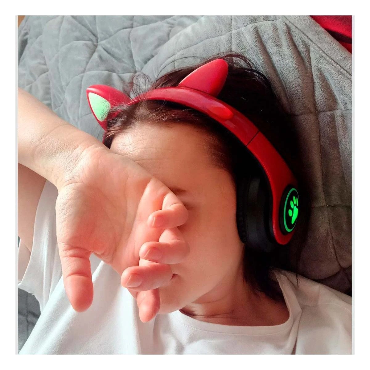 PACK6 HEADSET BLUETOOTH TIPO GATO CON LUCES CON HUELLITAS PARA LLAMADAS ROJO Y+REGALO STICKER - 3