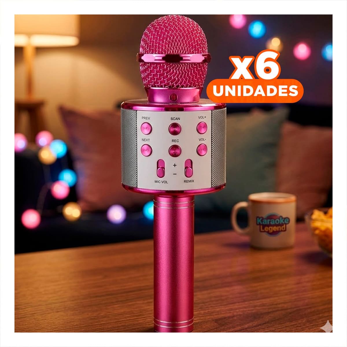 PACK6 INALAMBRICO MICROFONO BLUETOOTH ROSA CON PARLANTE PARA CANTAR KARAOKE Y+PAPEL REGALO - 1