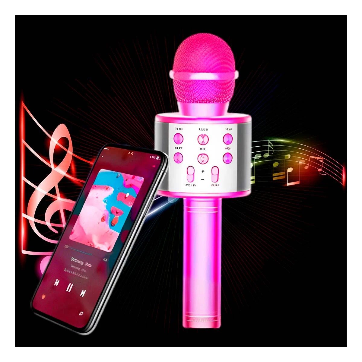 PACK6 INALAMBRICO MICROFONO BLUETOOTH ROSA CON PARLANTE PARA CANTAR KARAOKE Y+PAPEL REGALO - 5