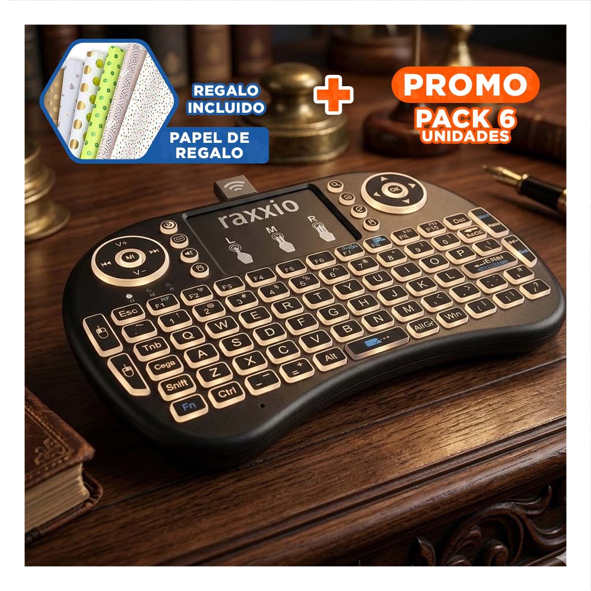 PACK6 CONTROL COMPACTO NEGRO CON TECNOLOGIA TOUCH Y CONECTIVIDAD ESTABLE Y+PAPEL REGALO - 1