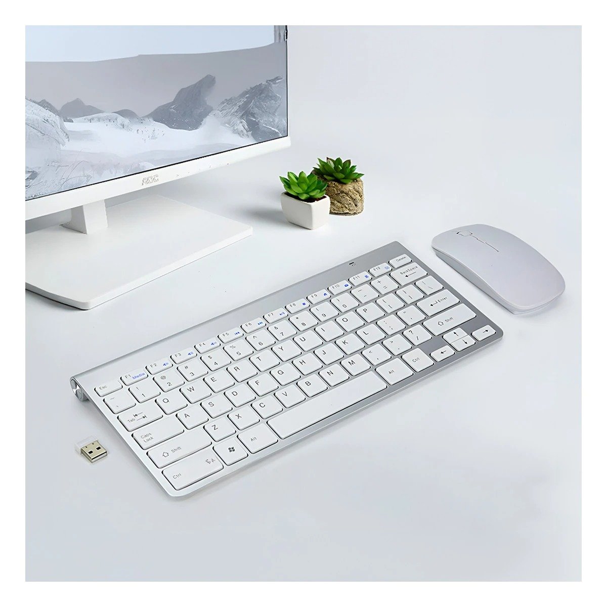 PACK2 SET TECLADO Y MOUSE PROFESIONAL PARA ESCRITORIO Y CASA COLOR BLANCO Y+REGALO STICKER - 3