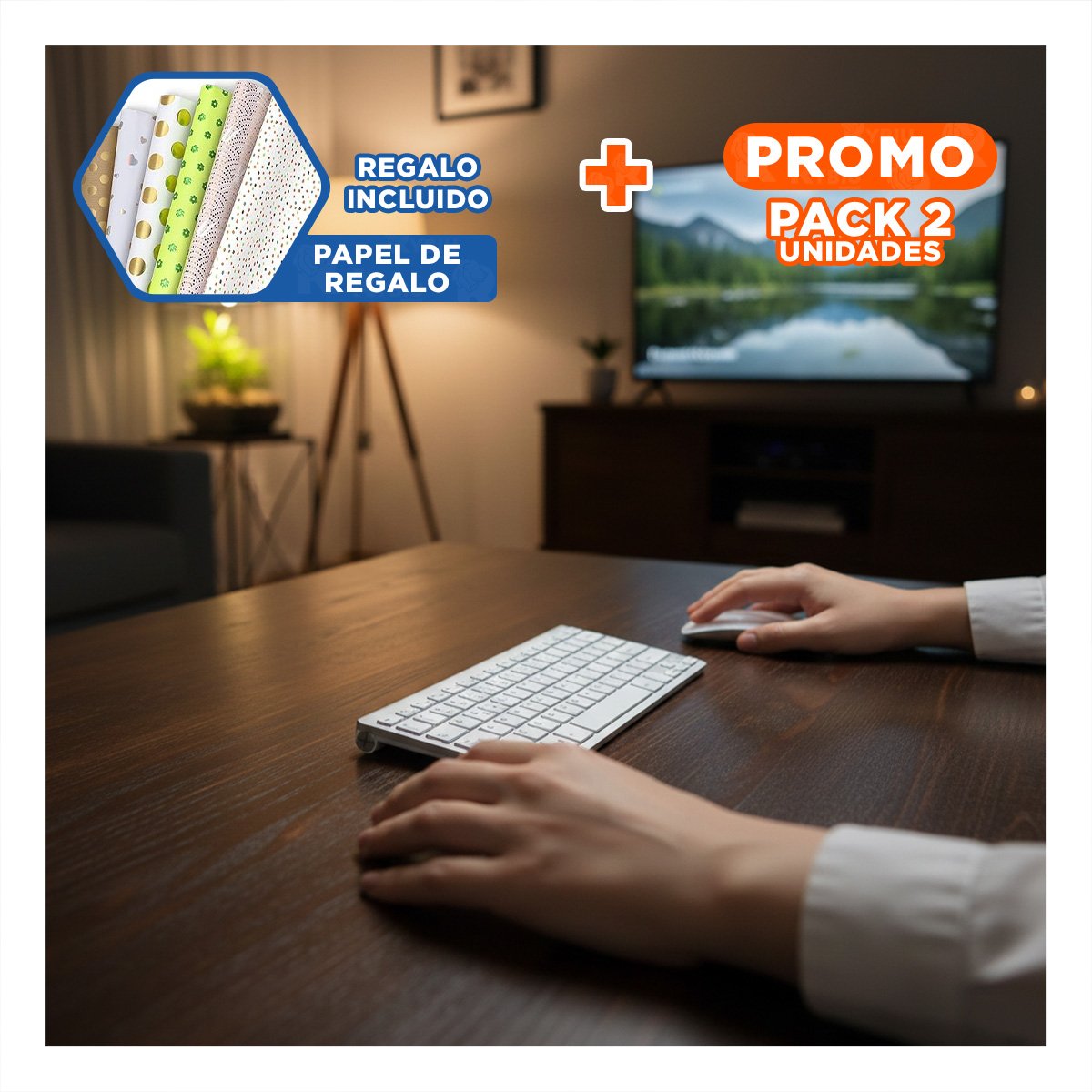 PACK2 KIT TECLADO Y MOUSE ERGONOMICO PARA JUGADOR Y STREAMING COLOR BLANCO Y+PAPEL REGALO - 1