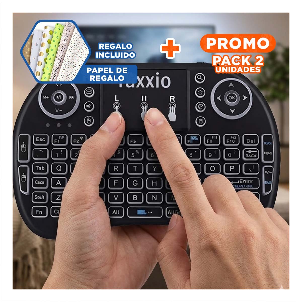 PACK2 MINI DISPOSITIVO NEGRO CON TECLAS SENSIBLES Y LUCES LED MULTICOLOR Y+PAPEL REGALO - 1