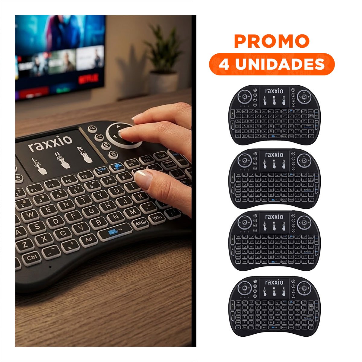 PACK4 TECLADO INALAMBRICO NEGRO PORTATIL CON SENSOR PRECISO Y LUCES INTEGRADAS Y+REGALO STICKER - 1