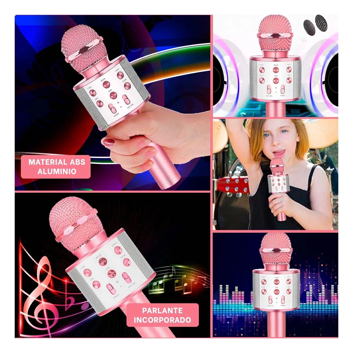 PACK4 SISTEMA DE AUDIO BLUETOOTH ORO ROSADO CON USO MOVIL PARA KARAOKE Y+REGALO STICKER - 2