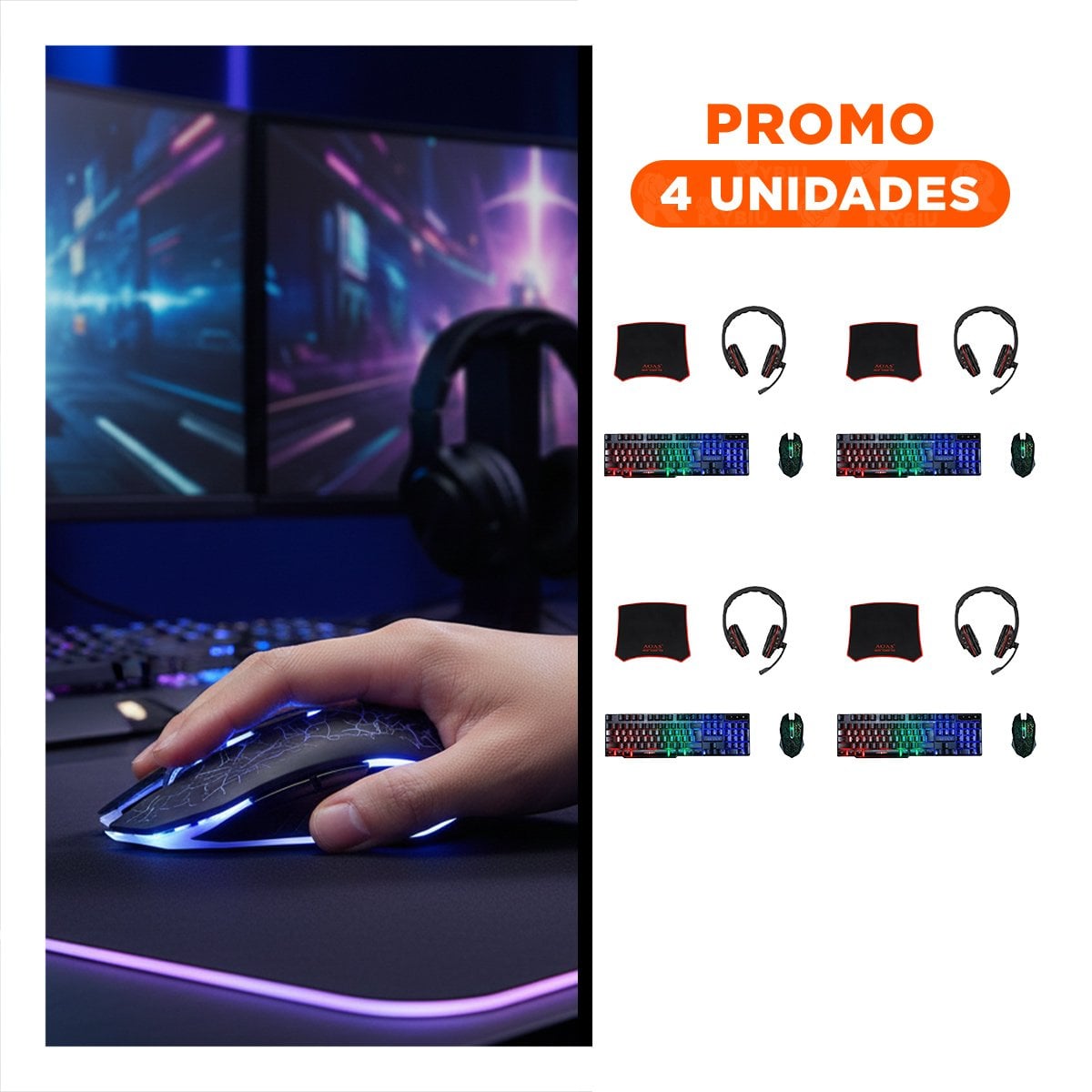 PACK4 EQUIPO GAMER PRO 4 EN 1 CON LUCES DECORATIVAS PARA ESCRITORIO Y CASA Y+REGALO STICKER - 1