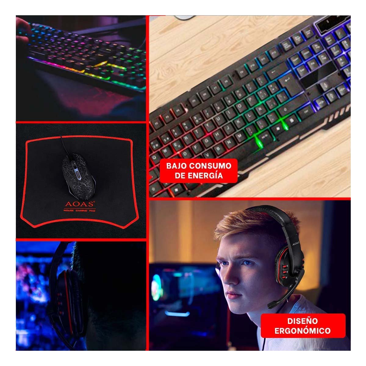 PACK4 EQUIPO GAMER PRO 4 EN 1 CON LUCES DECORATIVAS PARA ESCRITORIO Y CASA Y+REGALO STICKER - 2