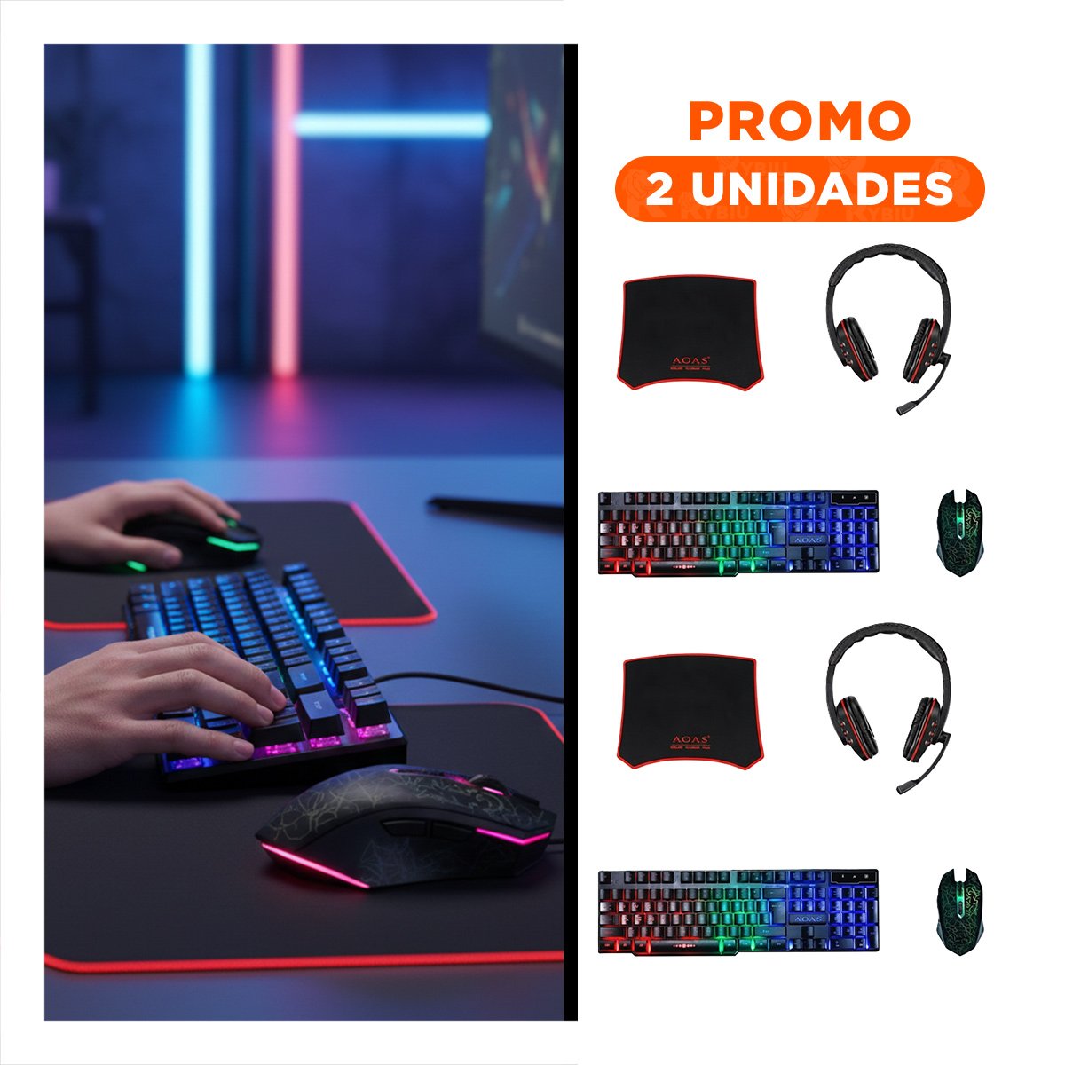 PACK2 PACK GAMER MAX 4 EN 1 CON LUCES LED PARA COMPUTADORA Y HOGAR - 1
