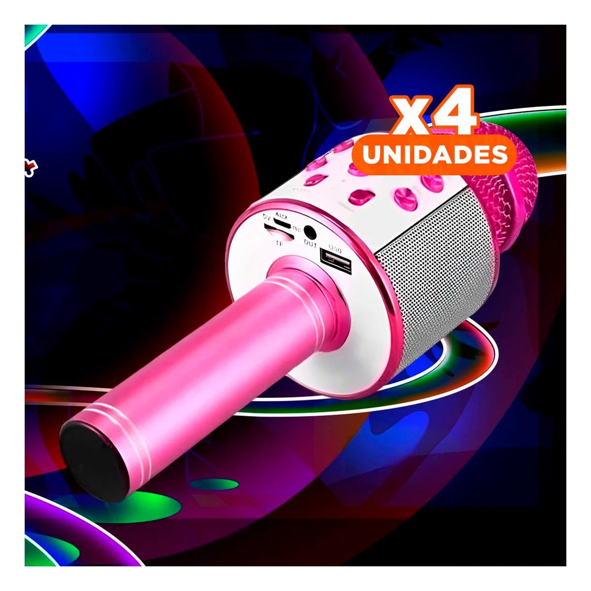 PACK4 MICROFONO BLUETOOTH ROSA CON PARLANTE INTEGRADO PARA KARAOKE EN CASA Y+REGALO STICKER - 1
