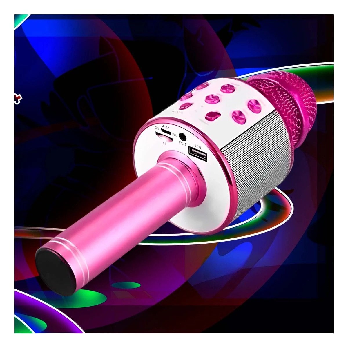 PACK4 MICROFONO BLUETOOTH ROSA CON PARLANTE INTEGRADO PARA KARAOKE EN CASA Y+REGALO STICKER - 3