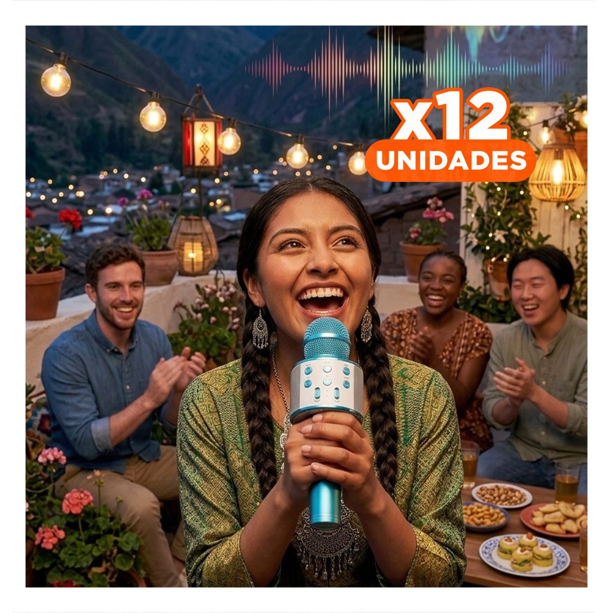 PACK12 EQUIPO DE KARAOKE BLUETOOTH AZUL CON SONIDO CLARO PARA MUSICA Y+REGALO STICKER - 1