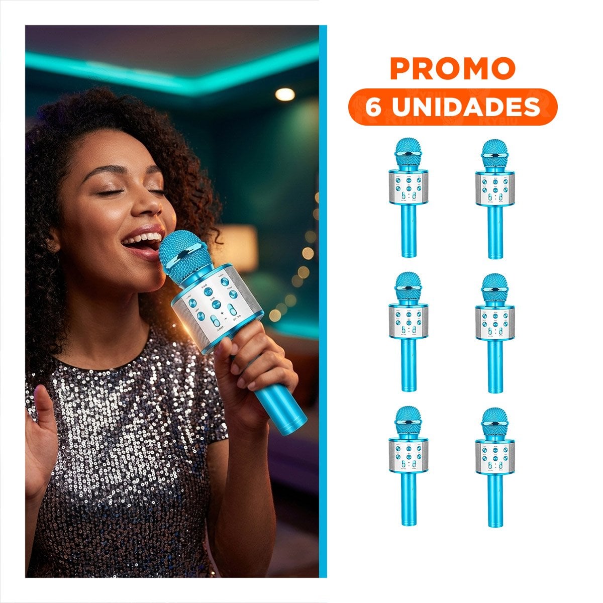 PACK6 HERRAMIENTA BLUETOOTH AZUL CON USO PRACTICO PARA KARAOKE Y+REGALO STICKER - 1