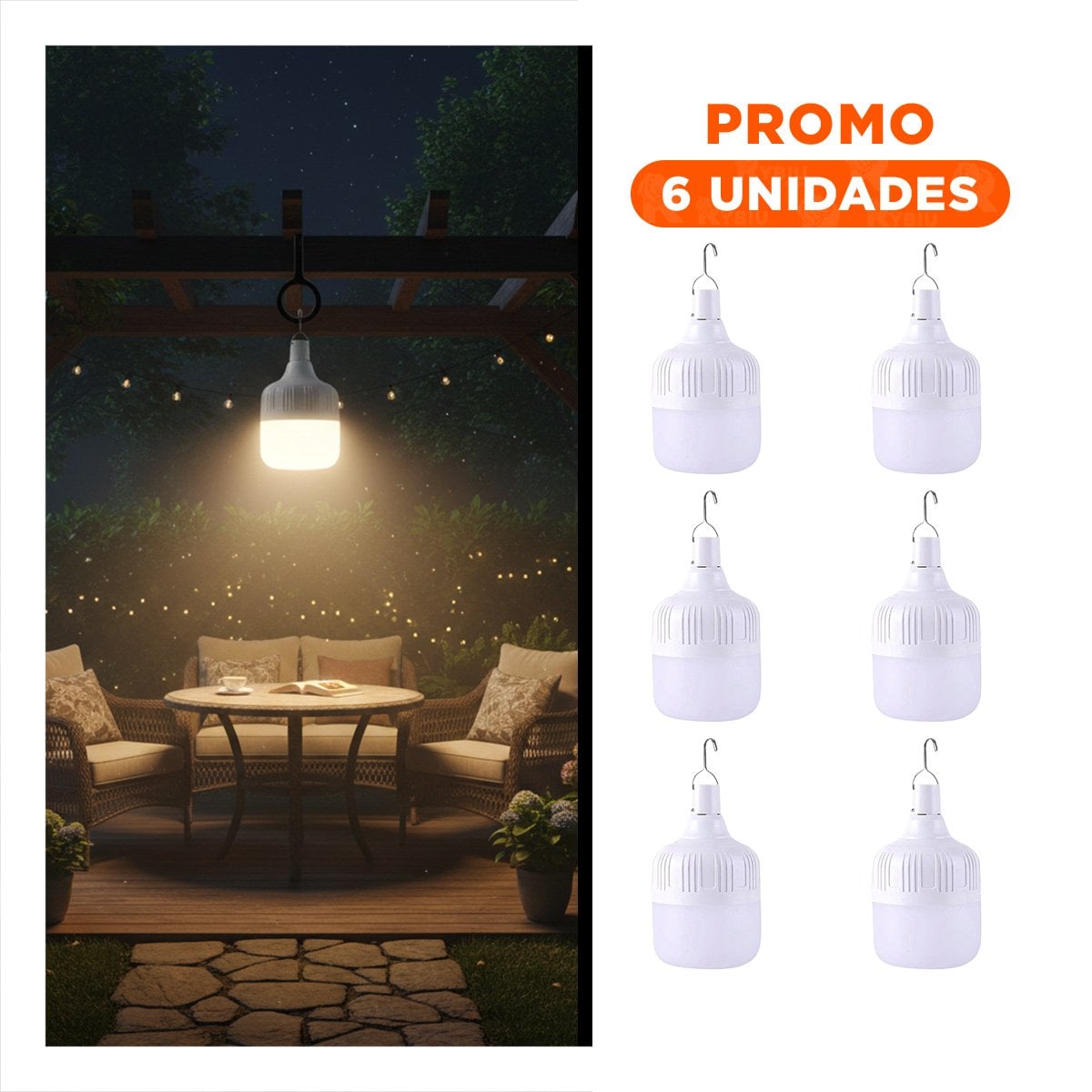 PACK6 FOCO LED RECARGABLE CON LUZ REGULABLE Y CONTROL REMOTO PARA HABITACION - 1