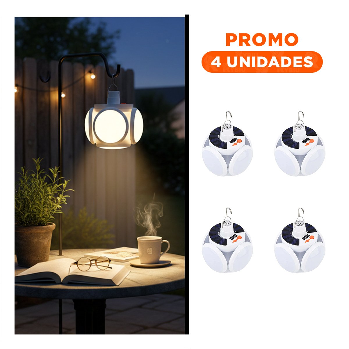 PACK4 ILUMINACION LED RECARGABLE CON PANEL SOLAR CON LUZ BRILLANTE Y+REGALO STICKER - 1
