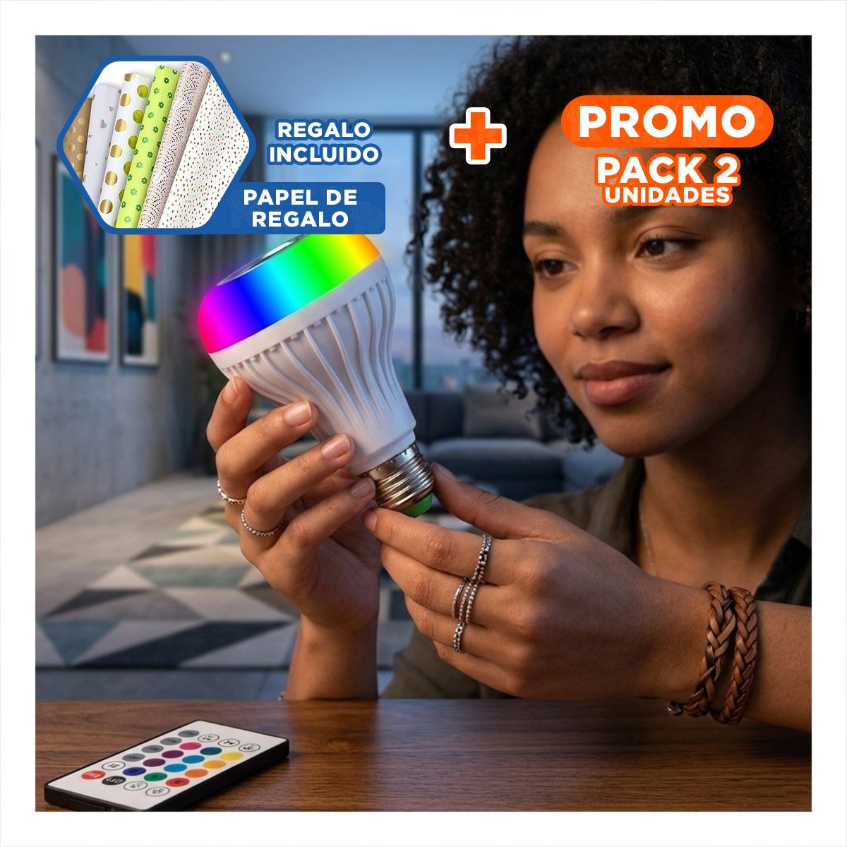 PACK2 ILUMINACION LED MUSICAL BLUETOOTH CON LUCES GIRATORIAS Y SONIDO AMBIENTAL Y+PAPEL REGALO - 1