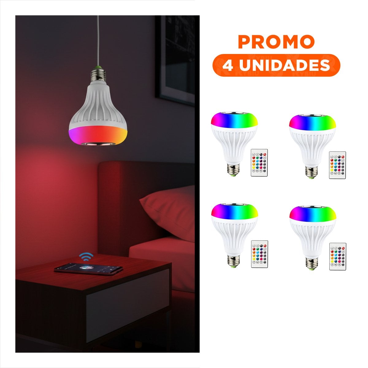 PACK4 ILUMINACION LED MUSICAL BLUETOOTH CON SONIDO Y EFECTOS DE LUZ PARA SALA Y+REGALO STICKER - 1