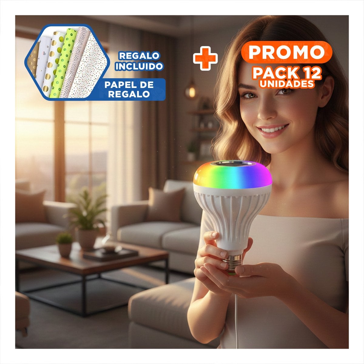 PACK12 ILUMINACION LED MUSICAL BLUETOOTH CON SONIDO Y LUCES LED PARA DECORACION Y+PAPEL REGALO - 1
