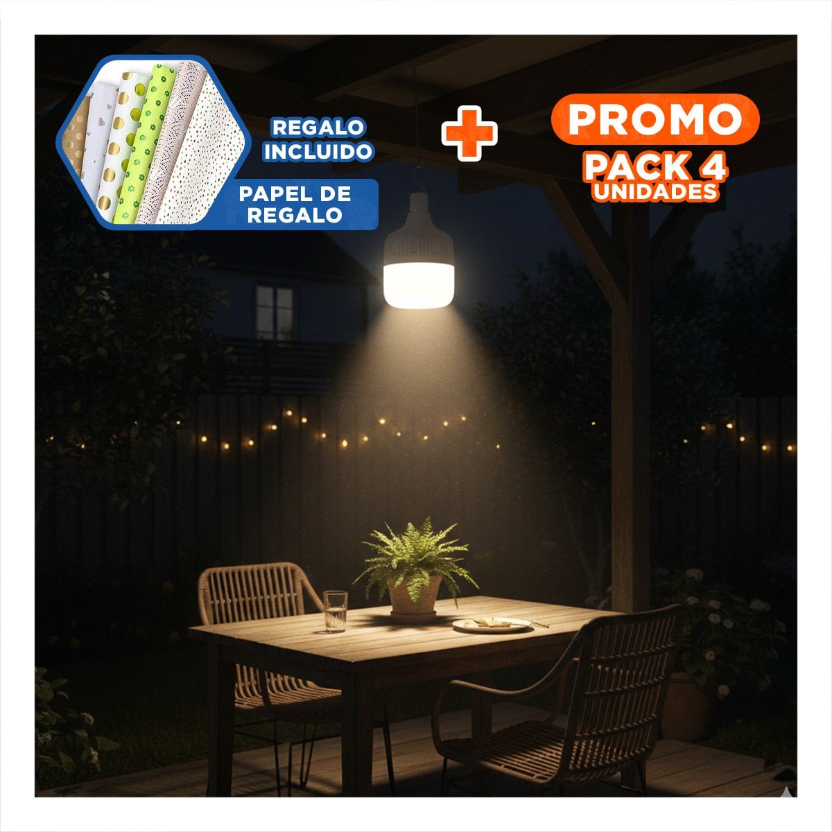 PACK4 BOMBILLA LED RECARGABLE CON LUZ BRILLANTE Y PORTATIL PARA DORMITORIO Y+PAPEL REGALO - 1