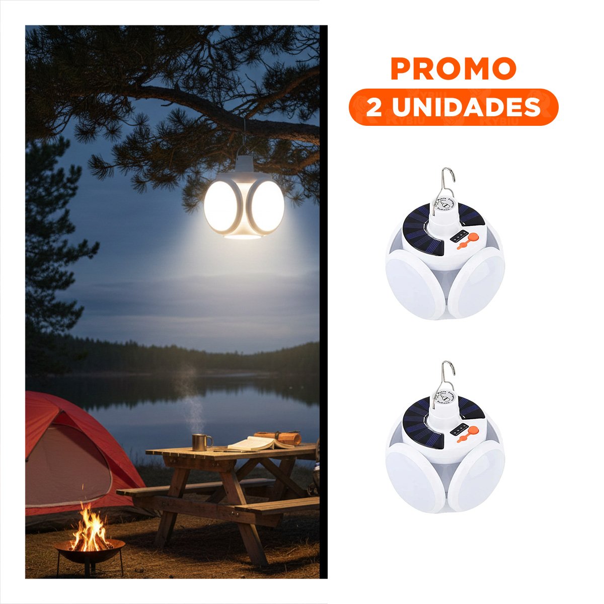 PACK2 BOMBILLA LED RECARGABLE CON PANEL SOLAR CON LUZ BRILLANTE PARA SALA - 1