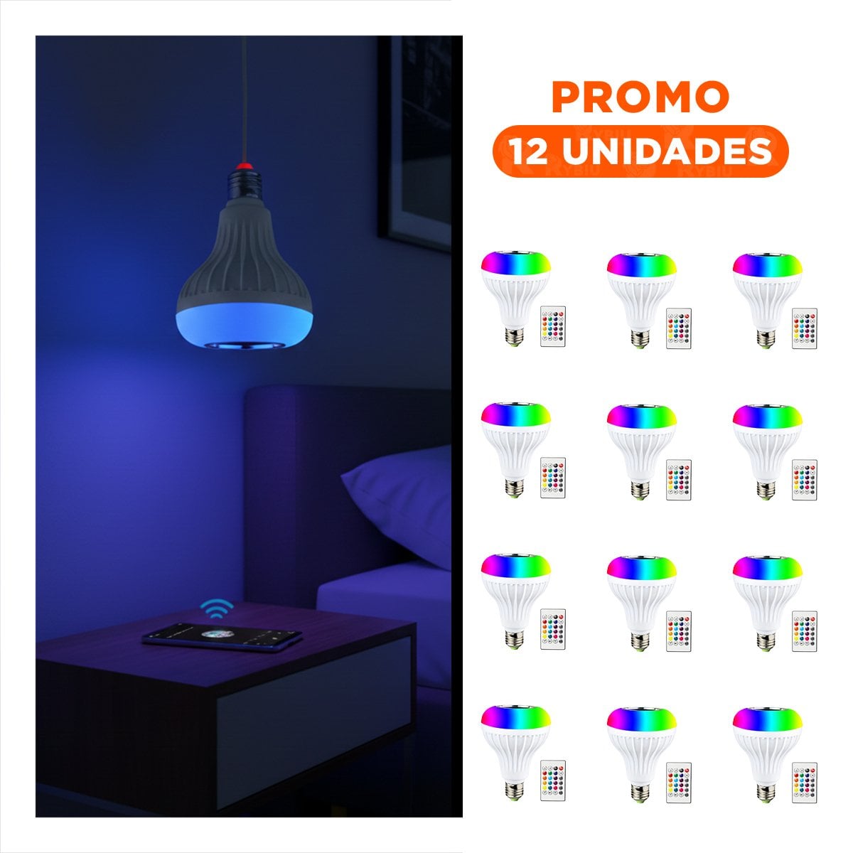 PACK12 FOCO LED MUSICAL BLUETOOTH CON LUCES GIRATORIAS Y SONIDO INTEGRADO Y+REGALO STICKER - 1