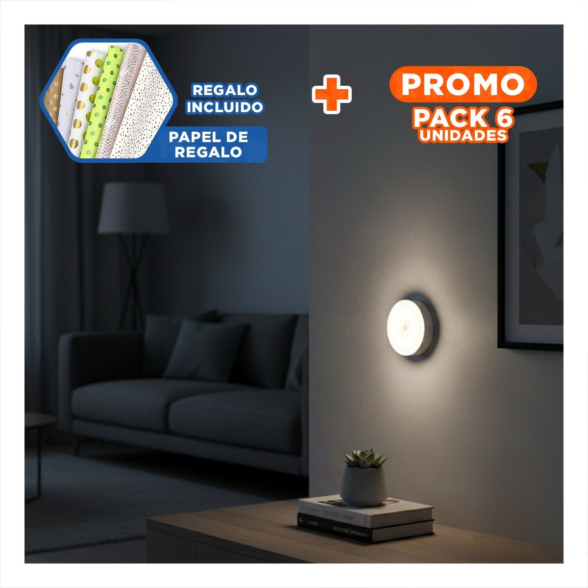 PACK6 BOMBILLA CON SENSOR CON LUZ REGULABLE BLANCO PARA CASA Y+PAPEL REGALO - 1