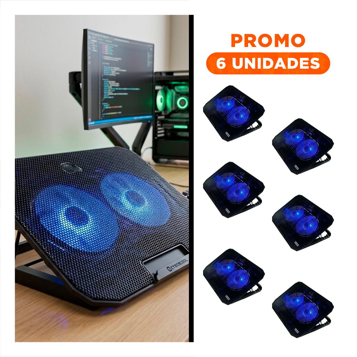 PACK6 COOLER MODERNO PARA LAPTOP 2 VENTILADORES CON DISENO LIGERO COLOR NEGRO - 1