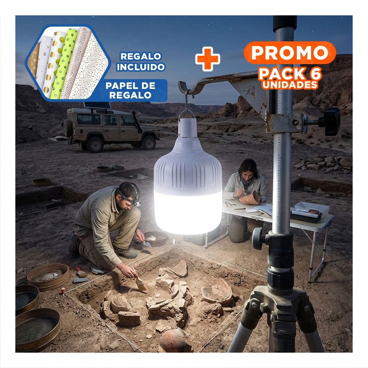 PACK6 BOMBILLA LED RECARGABLE CON LUZ POTENTE Y ENCENDIDO RAPIDO PARA SALA Y+PAPEL REGALO - 1