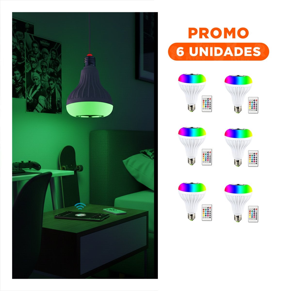 PACK6 FOCO LED MUSICAL BLUETOOTH CON LUCES COLORIDAS Y SONIDO AMBIENTAL - 1