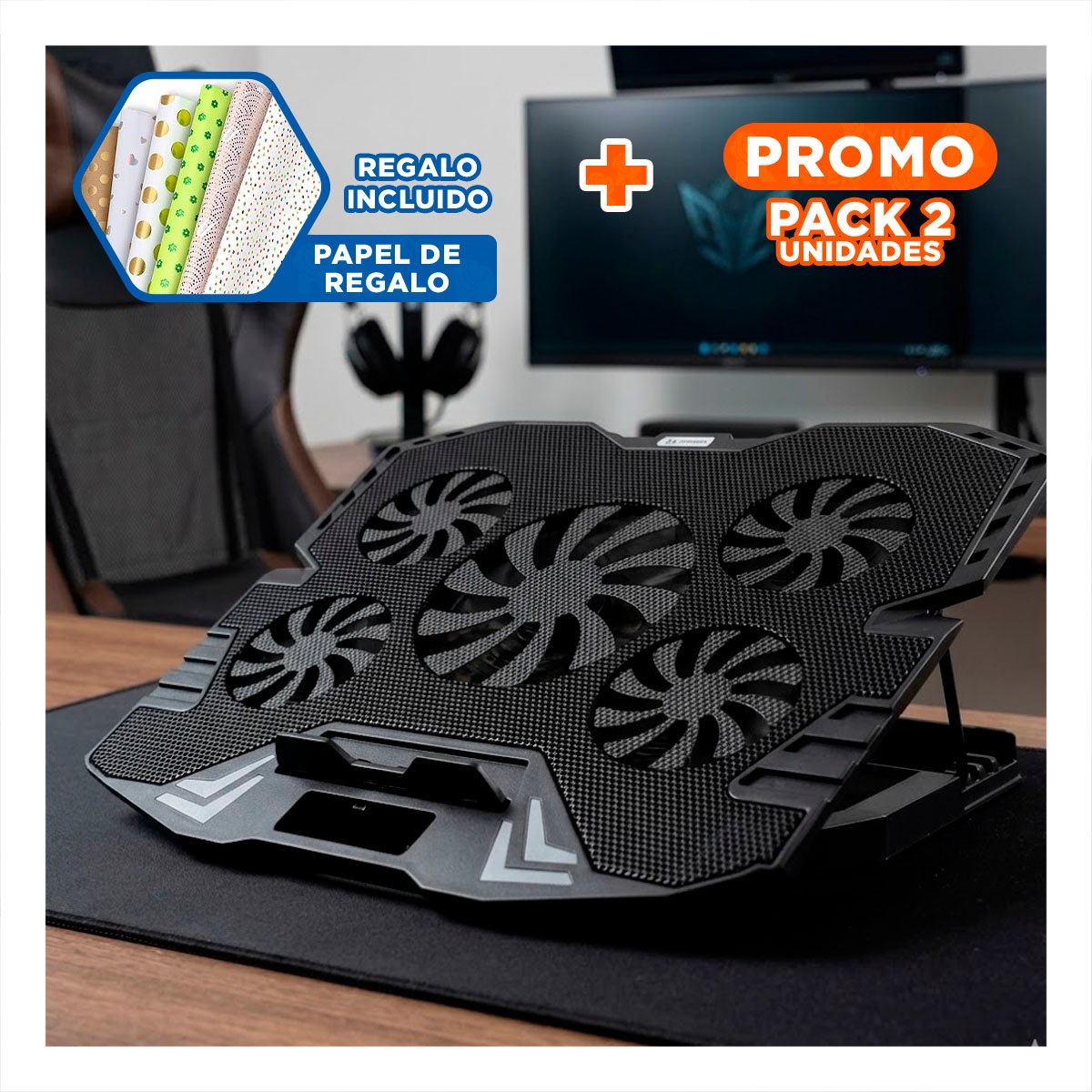 PACK2 SOPORTE PORTATIL PARA LAPTOP NEGRO CON DISENO ANTIDESLIZANTE Y+PAPEL REGALO - 1
